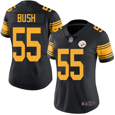 Women's Pittsburgh Steelers #55 Devin Bush Black Color Rush Limited Stitched Jersey(Run Small)